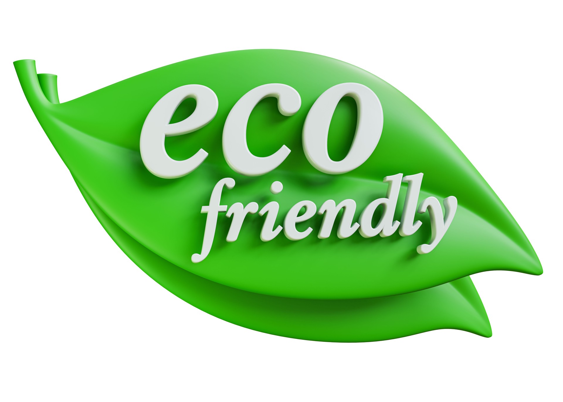 Eco friendly green leaf badge isolated on white background. 3D render.